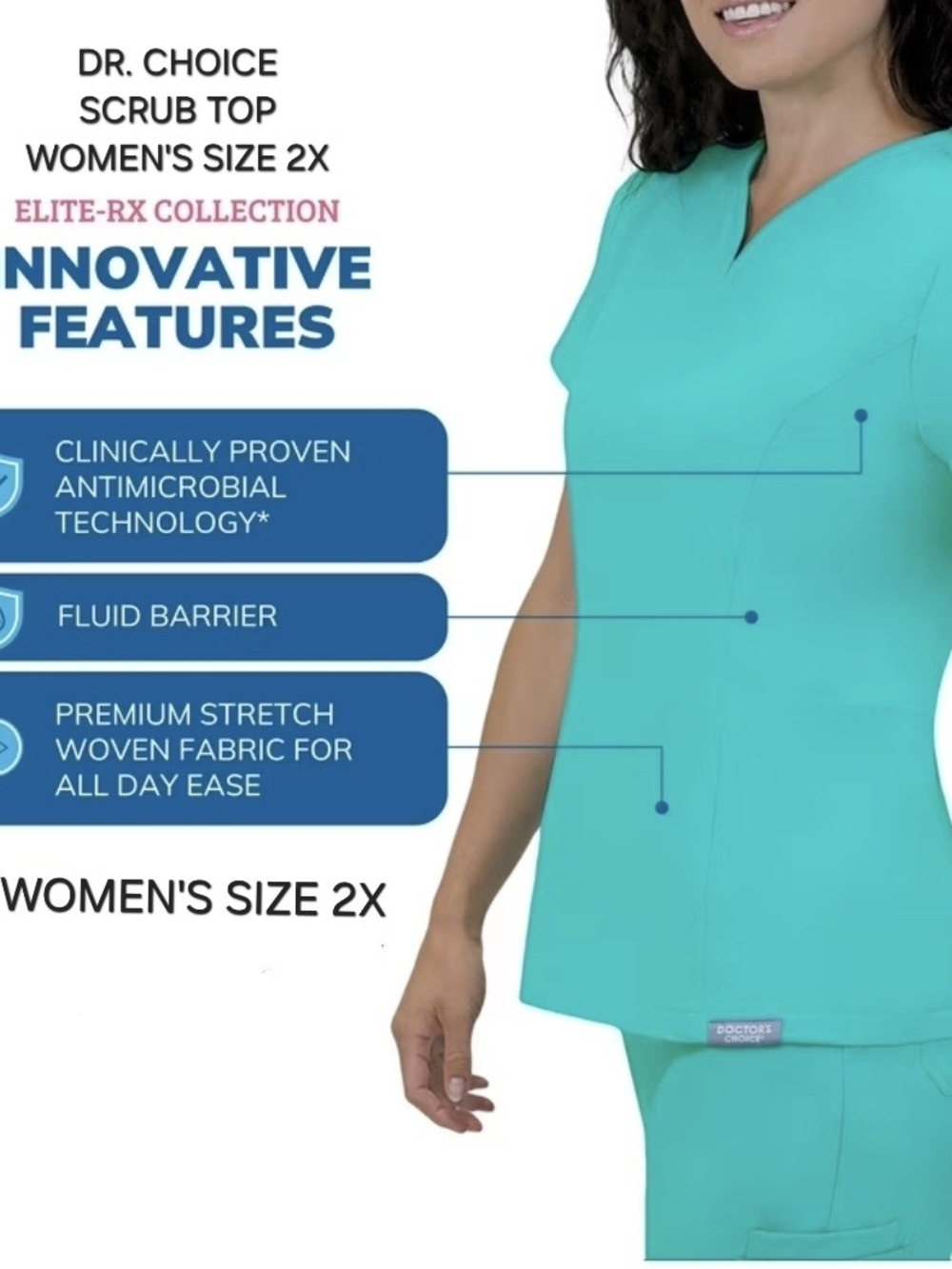 Women's Teal Scrub Top - Size 2X